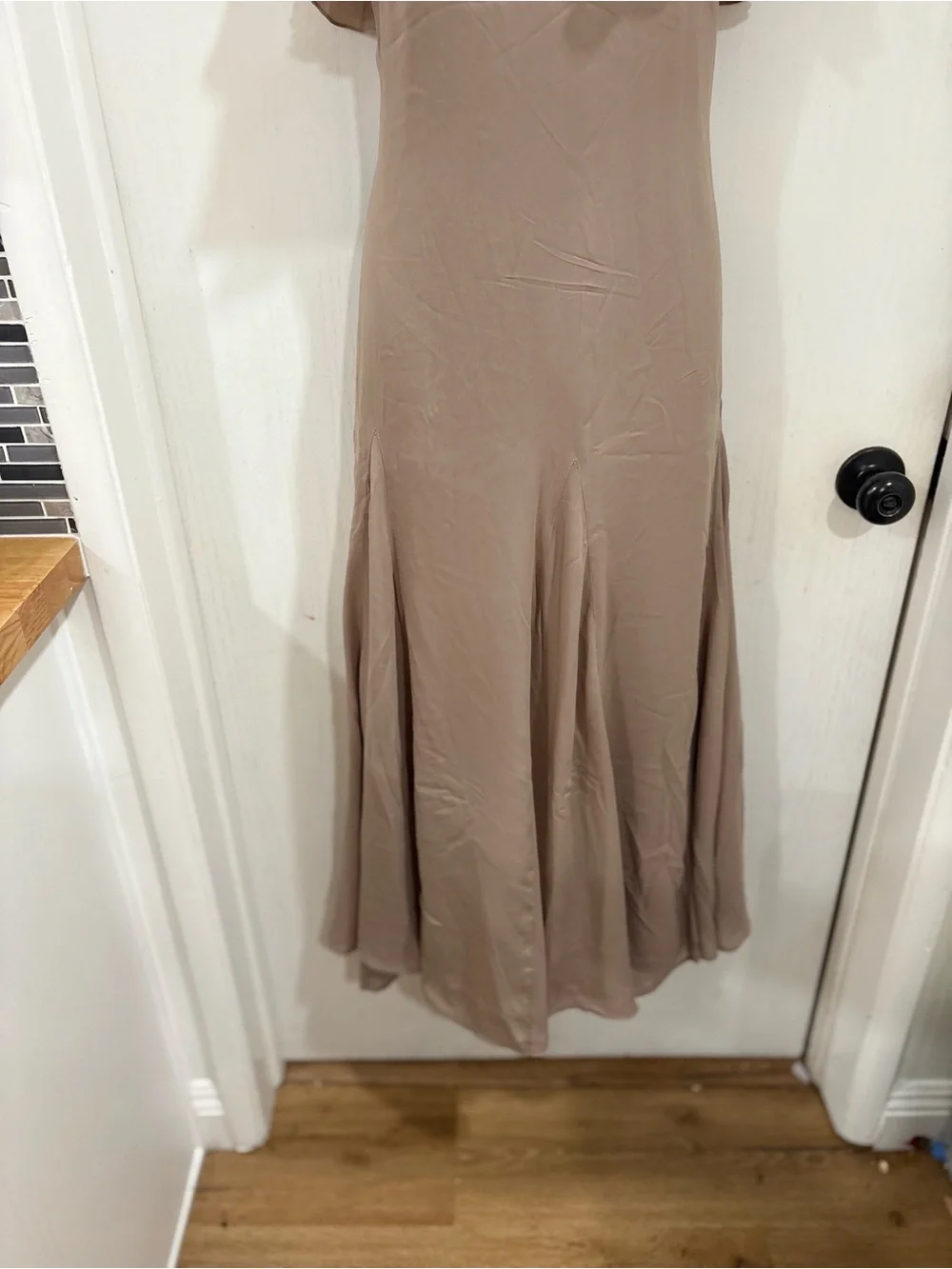 Abercrombie & Fitch simple minimalist flowy Beige Ruffle Slip Maxi Dress